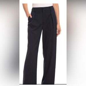 NWT AVEC LES FILLES Pinstripe Pleat Wide Leg Trousers In Navy